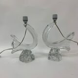 Set of 2 Daum France crystal table lamp , 1950's