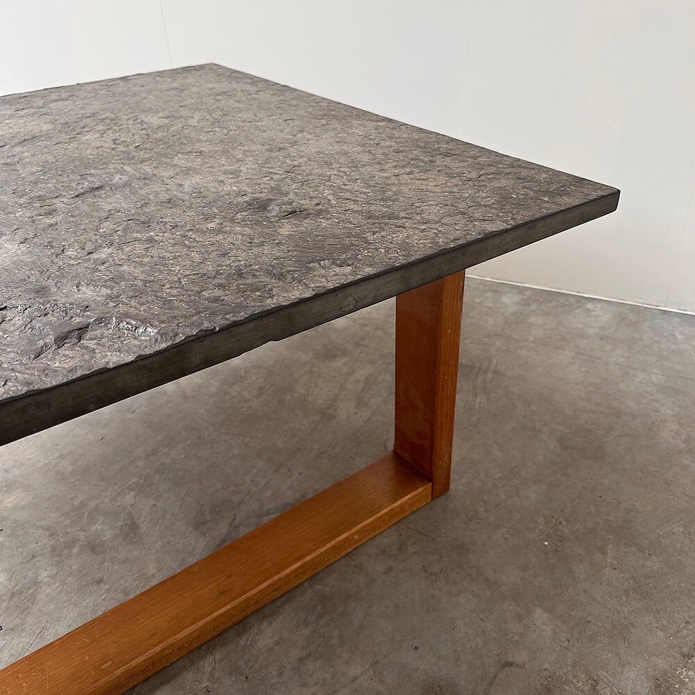 Vintage Belgian slate & oak coffee table, 1970s