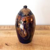 Shiny Blue Gold Ceramic Tall Teapot, Oily Splatter Pattern