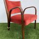 Hugues Steiner armchair, bow-wood model, curved wood and velvet, 1950