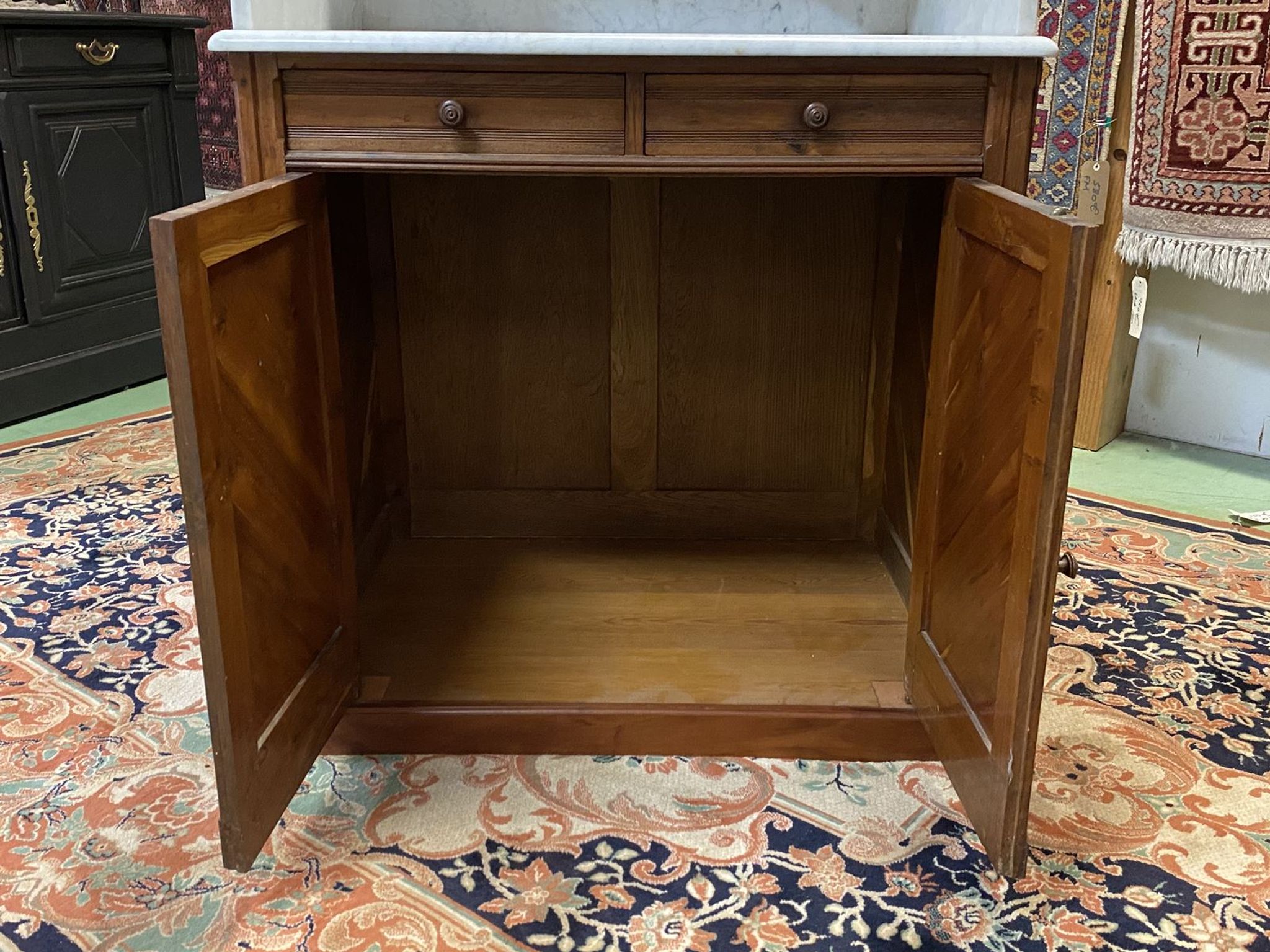 Toilet furniture in pitch pine and marble top - 30s