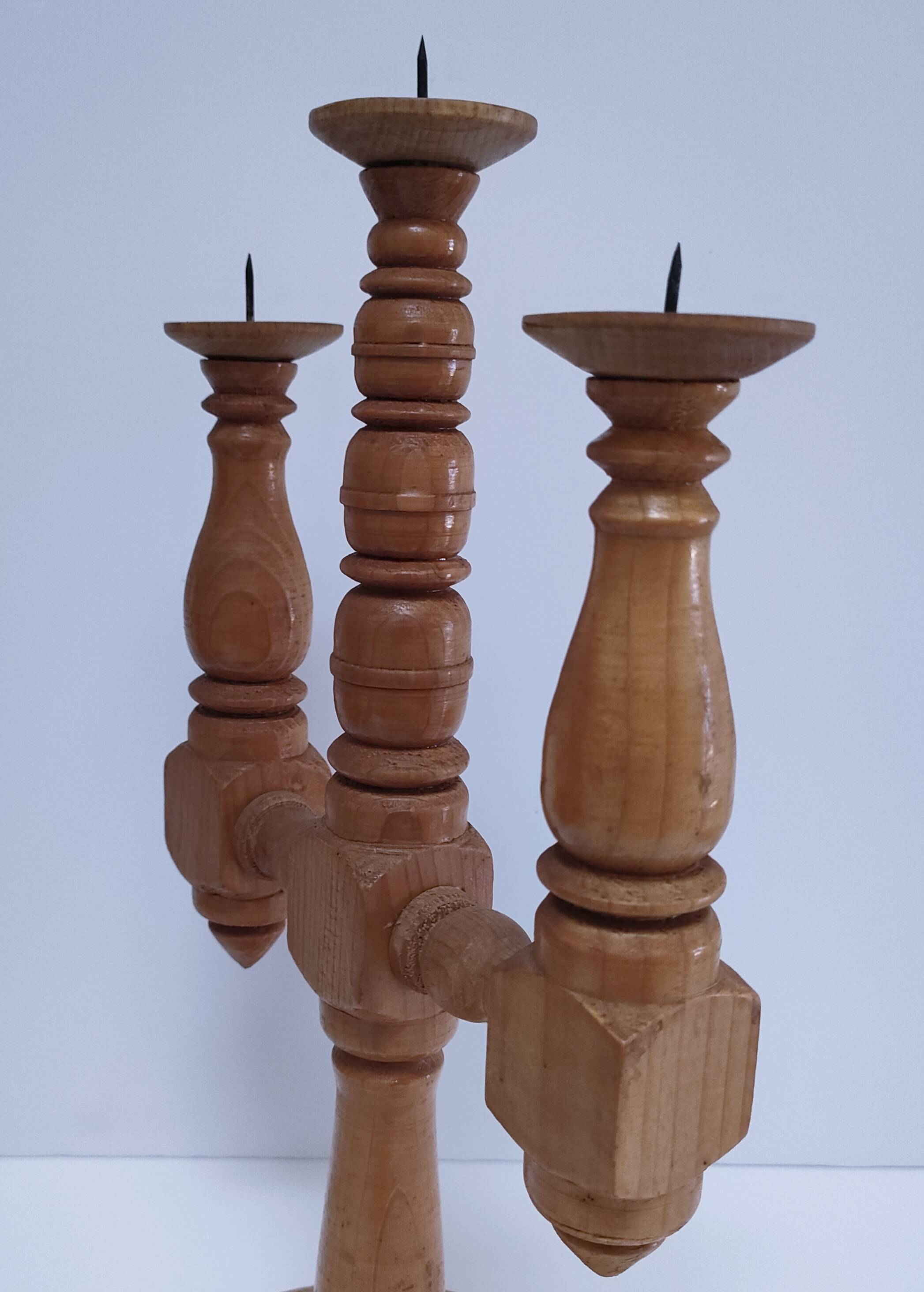 Three Scandinavian wooden candle holders, vintage design