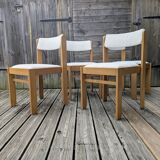 Set of 4 restored vintage chairs / White bouclette