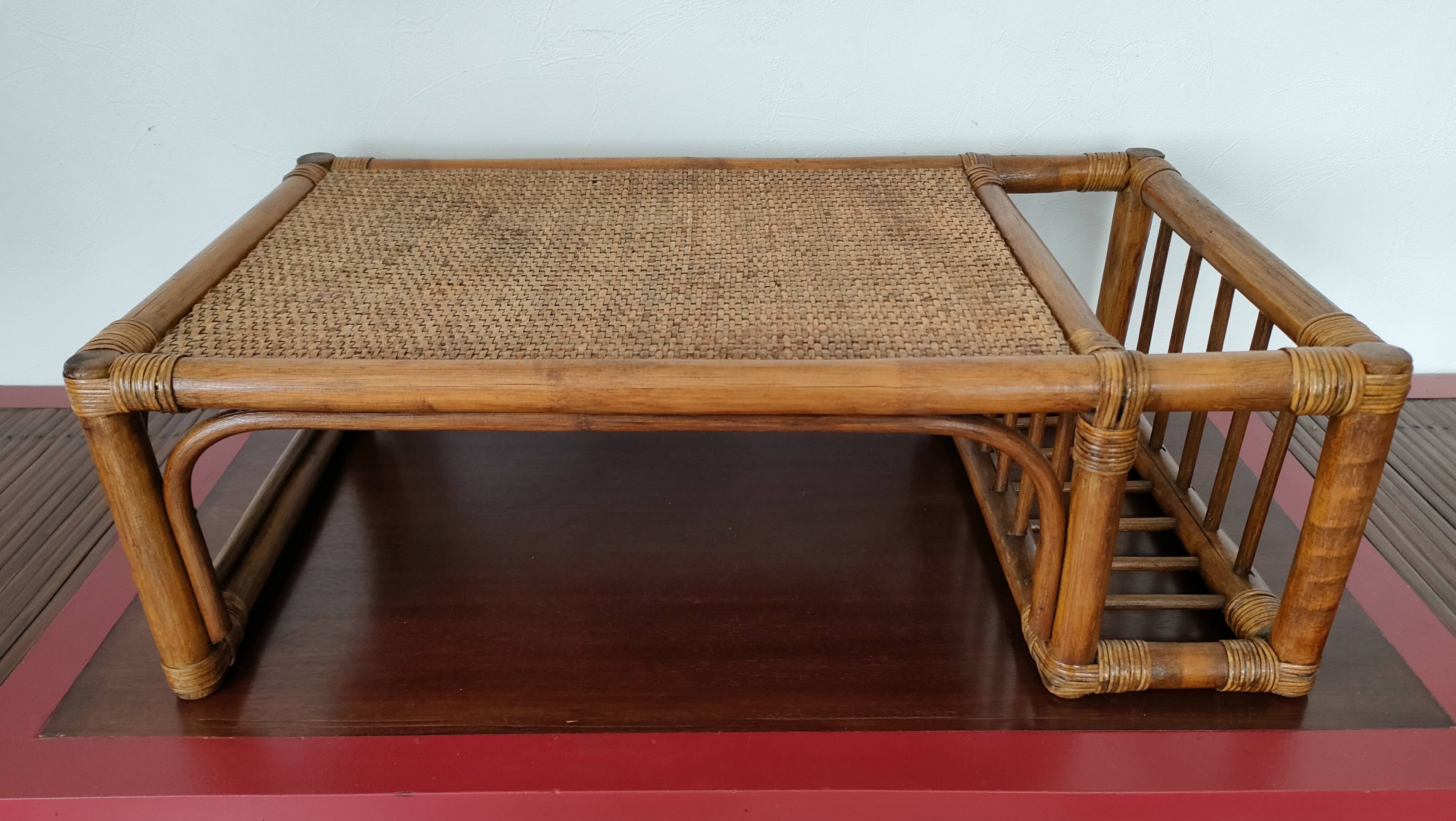 Large vintage serving tray, rattan and wicker - Indonesia - 1950s/1960s