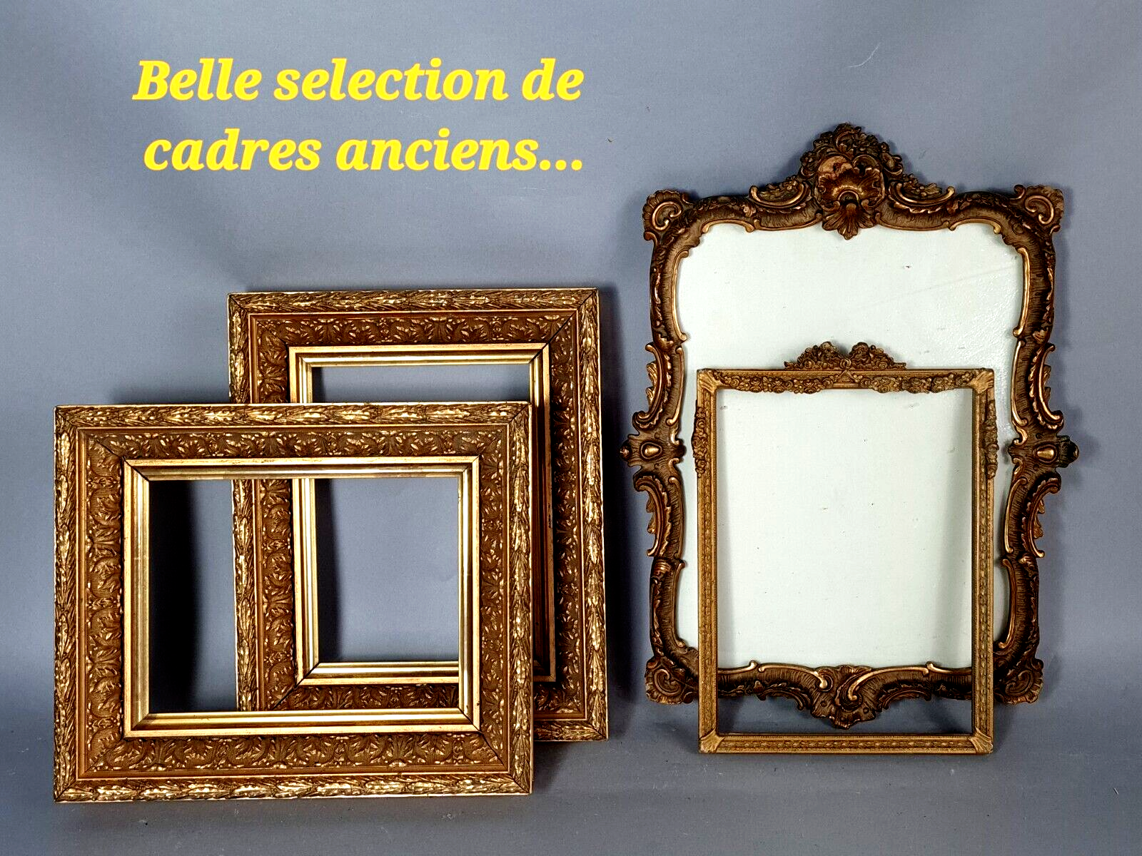 Old frame Art Nouveau décor wood stucco 51x41 foliage 40x30 cm
