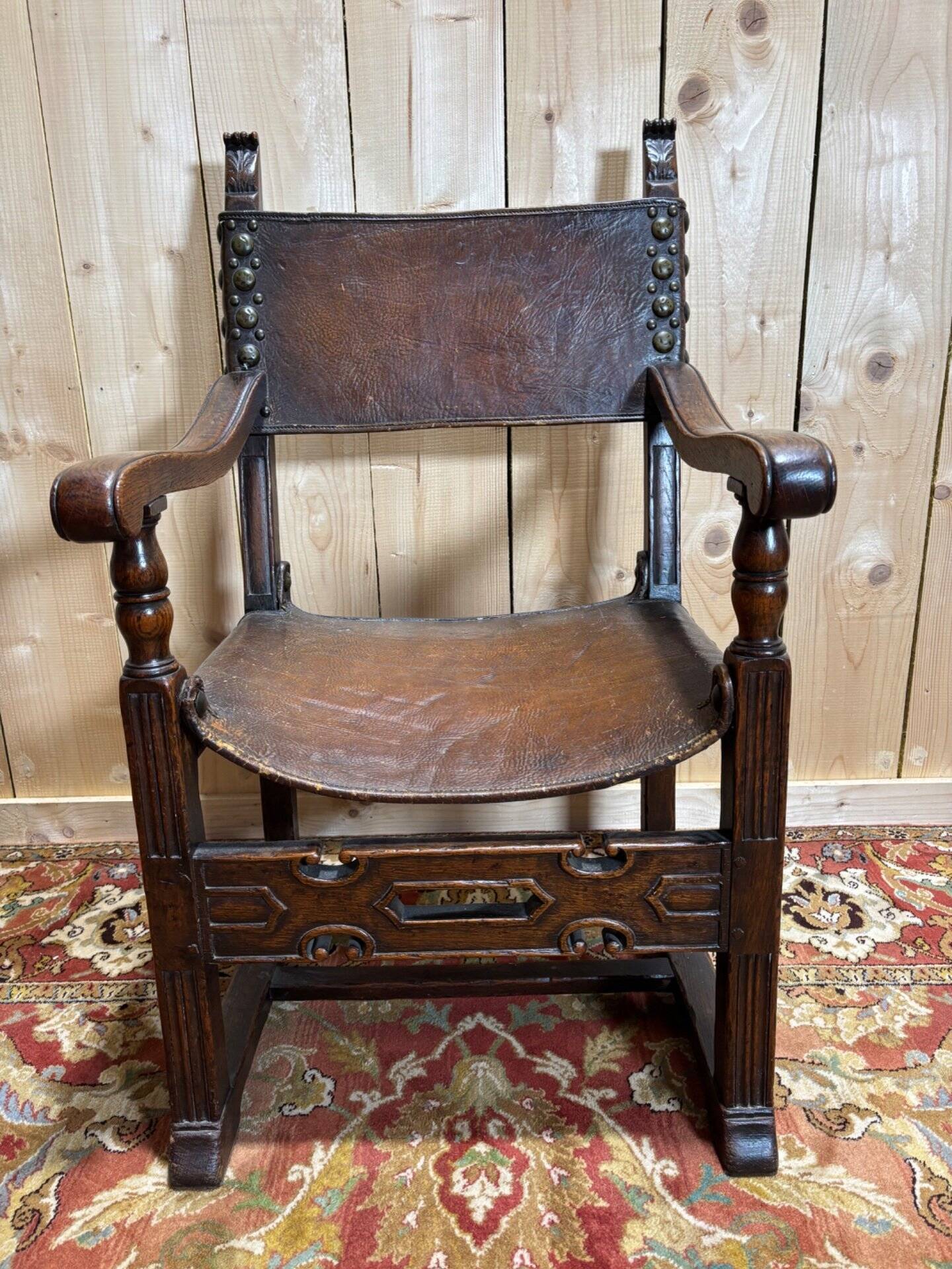 Fauteuil de bureau en chêne et cuir