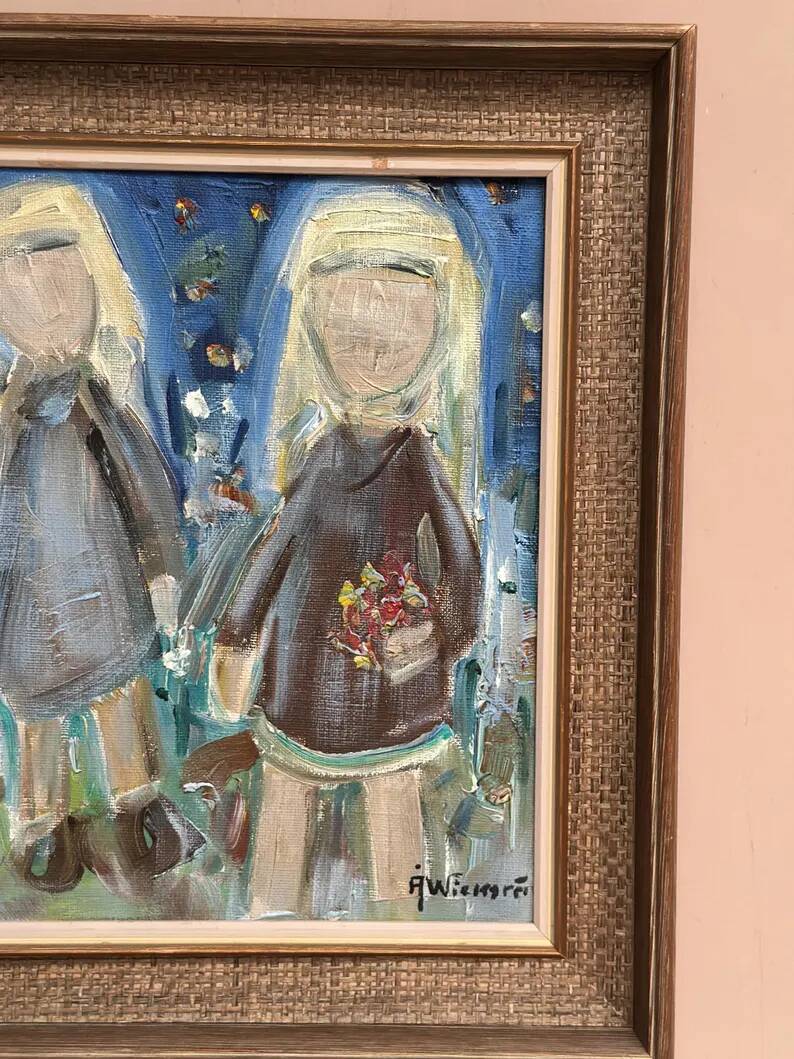 Original Swedish Oil on Canvas – “Friends” by A. Wickgren – Vintage & Framed