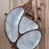 Empty wooden and mother-of-pearl whale pocket display