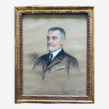 Tableau Pastel "Portrait d'homme" Gaston Edouard Guédy (1874-1955) énorme côte