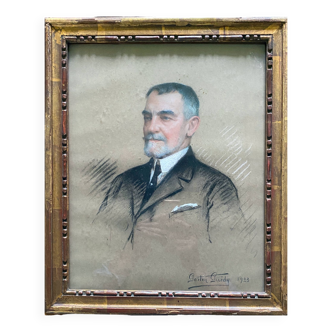 Tableau Pastel "Portrait d'homme" Gaston Edouard Guédy (1874-1955) énorme côte