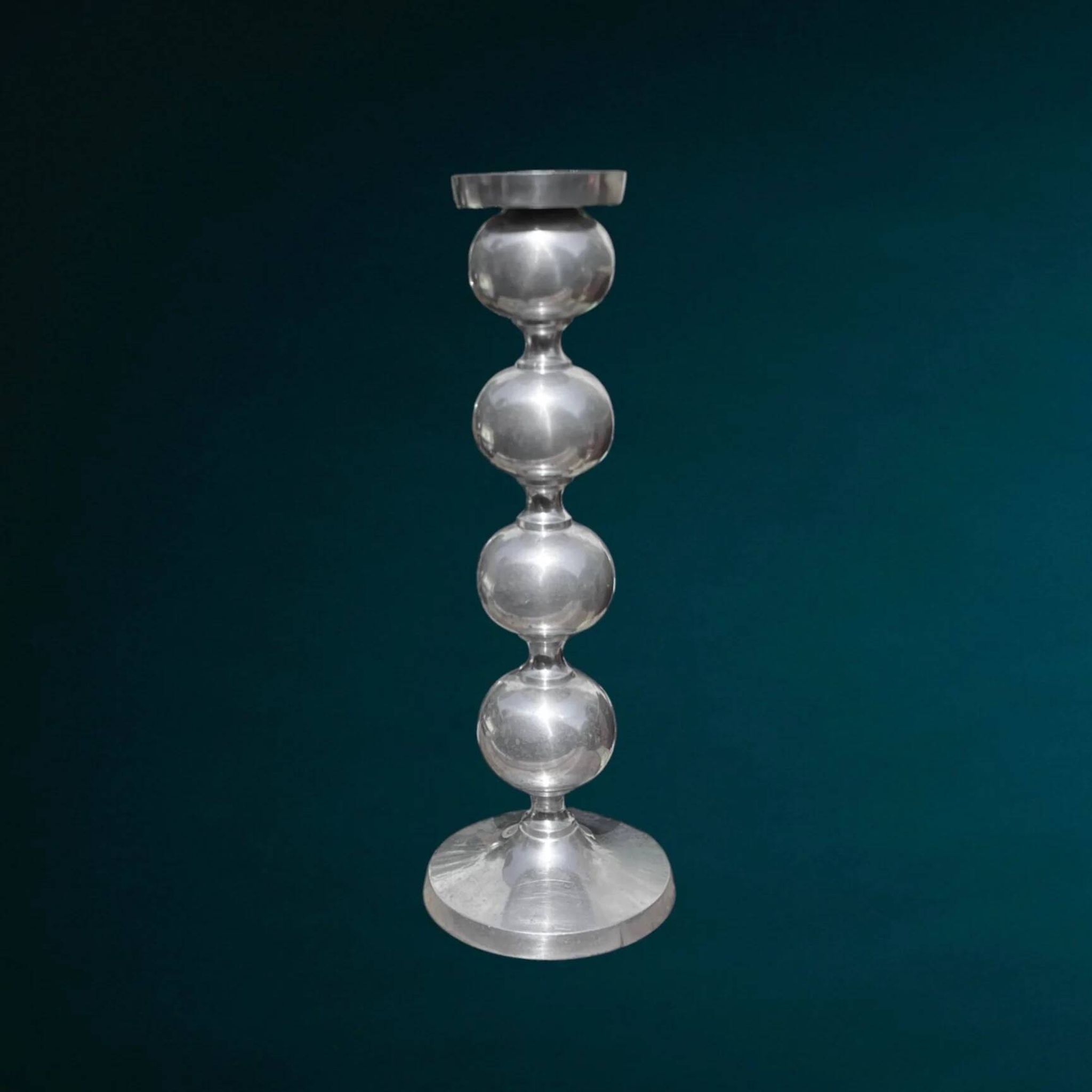 Space Age candlestick in cast aluminium with stacked balls – 1970s