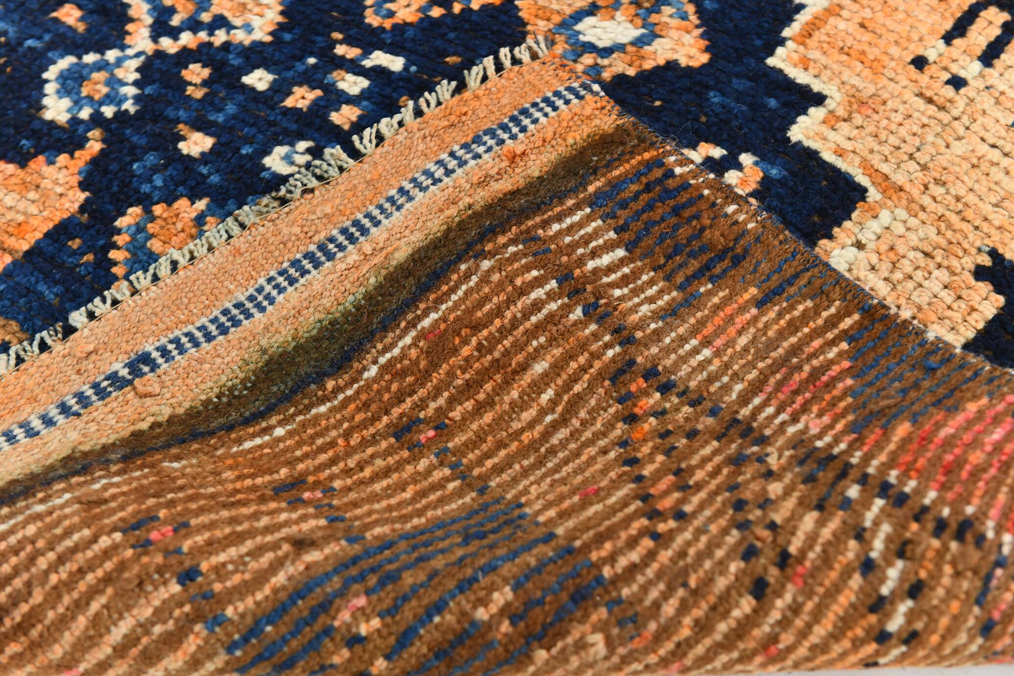 Tapis de couloir turc Orientel, orange délavé, bleu marine, 4 x 11, 105 x 339 cm, SK 23509