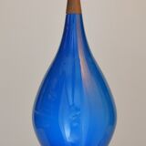 Holmegaard pendant lamp large model in blue blown glass and teak, Denmark, Poulsen