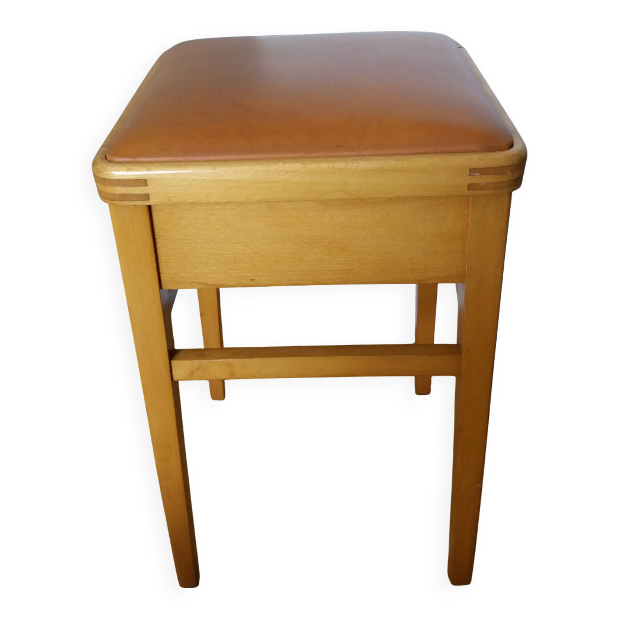 Wooden and faux leather shoe shine chest stool