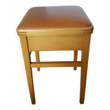 Wooden and faux leather shoe shine chest stool