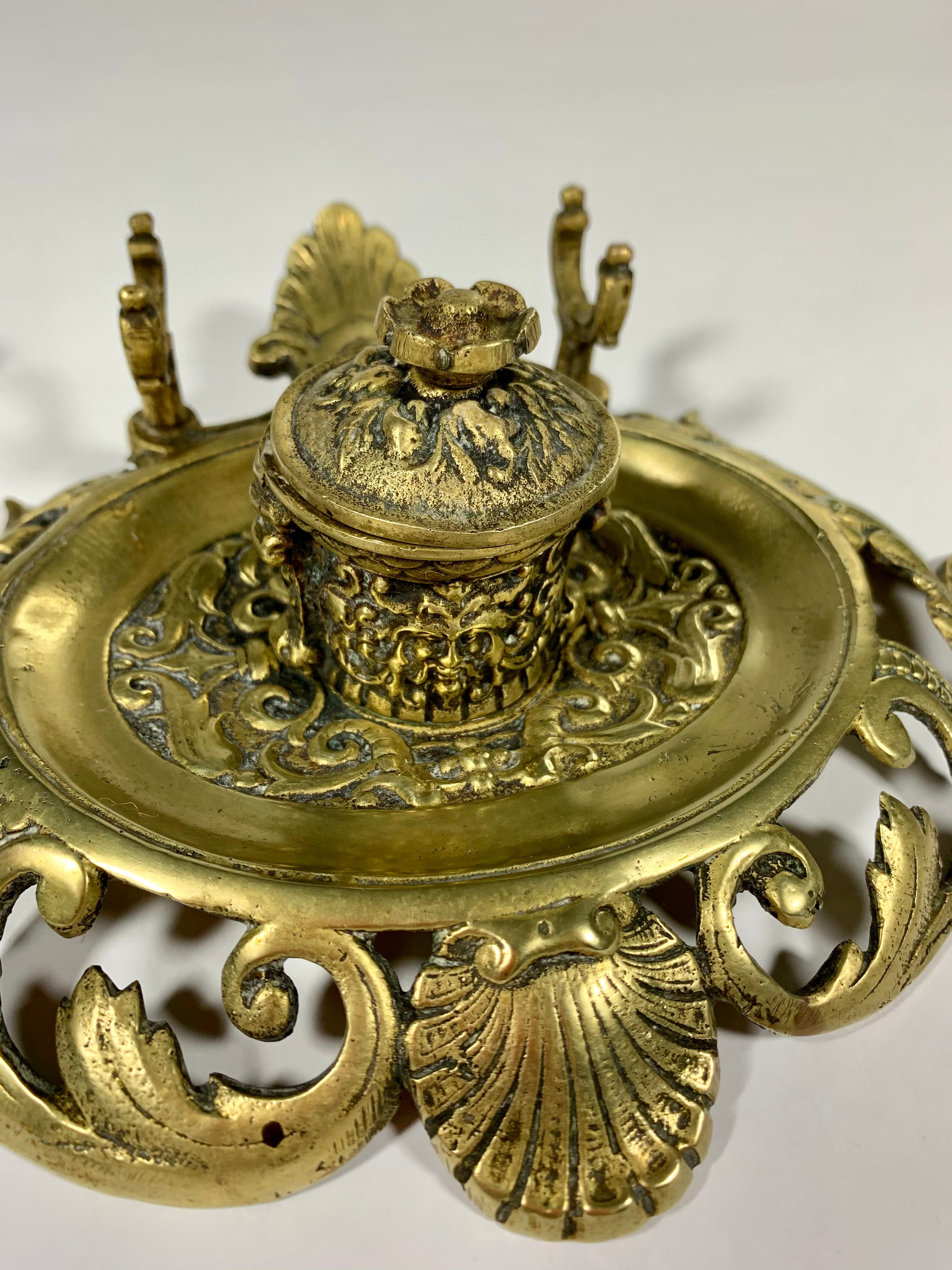 Vintage writing kit - Old inkwell and neoclassical ink pad in gilded bronze XIXth