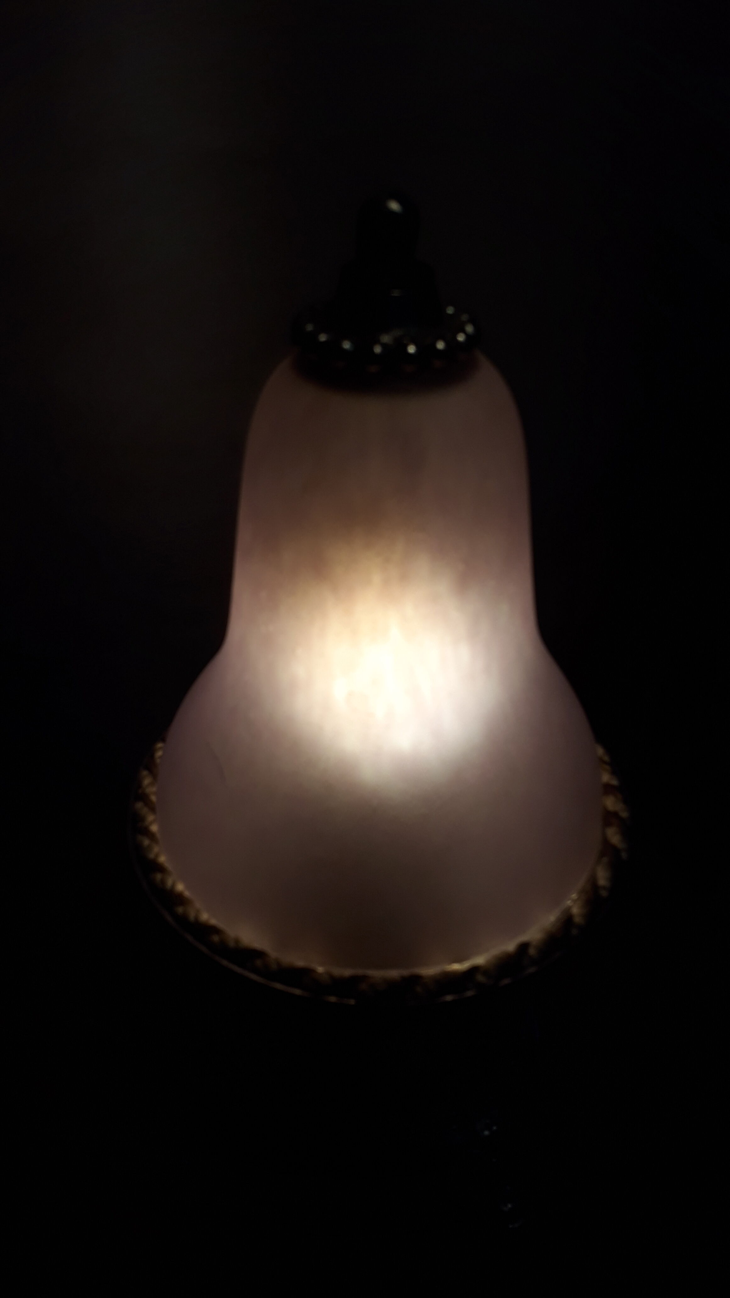 small regule standing bedside lamp with glass tulipepate:/purple,purple light;no sign