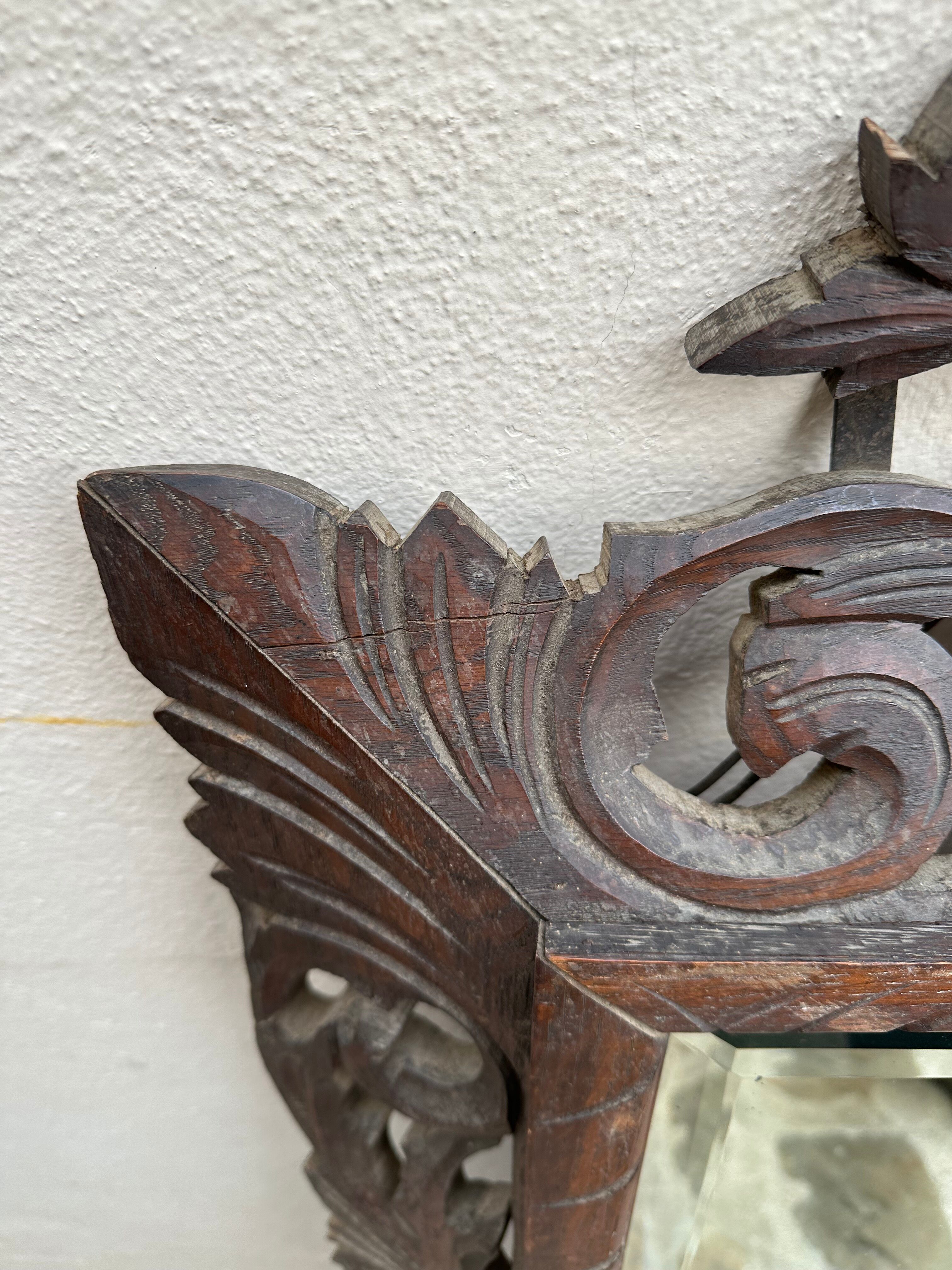 Carved wooden mirror - beveled ice - early twentieth century