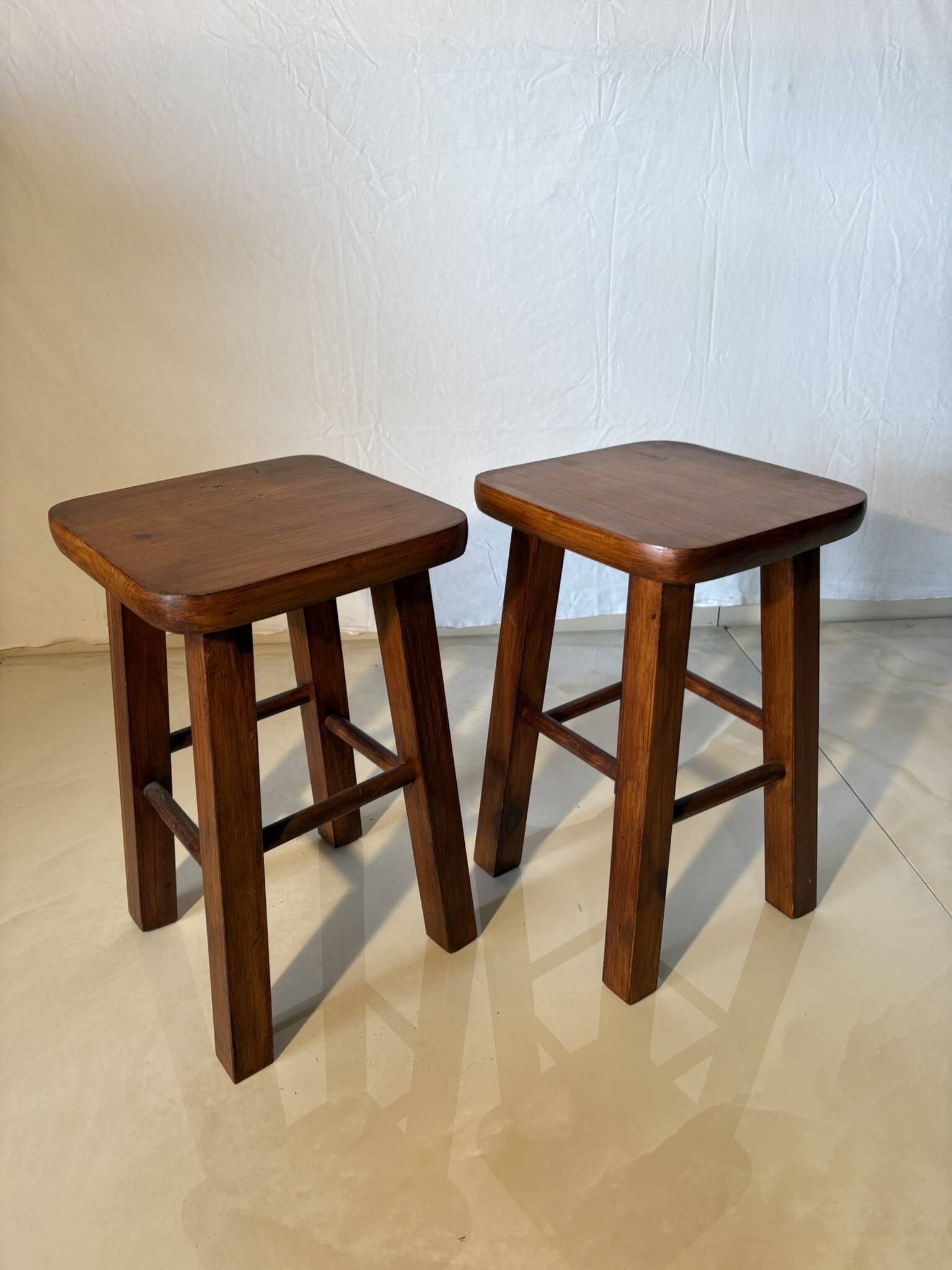 Pair of solid wood stools – vintage rustic style