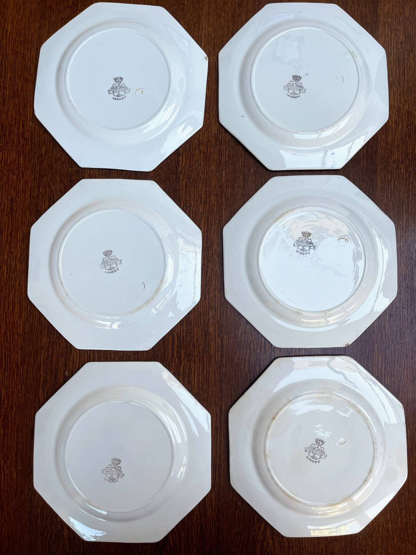 Set of 6 antique octagonal plates Longwy – Old Longwy