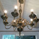 Lustre hollandais électrifié 8 branches en bronze et laiton