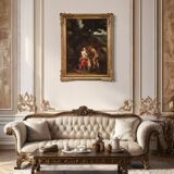17th century mythological painting, Meleager offers the boar's head to Atalanta