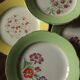 Lot 6 flat plates Flowers Yellow Green Lunéville mismatched