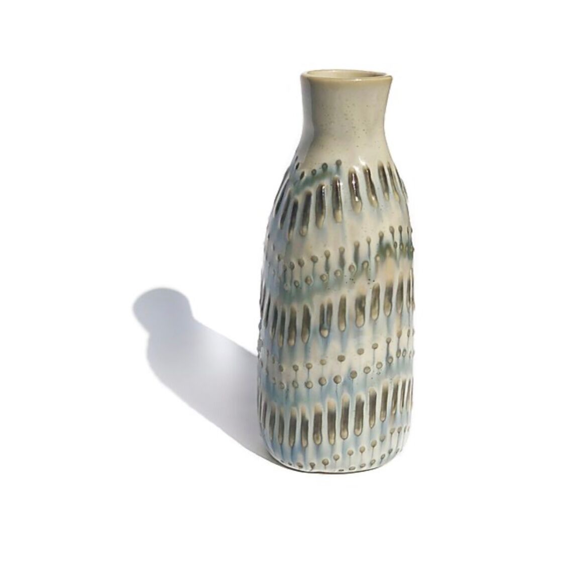 Handcrafted vase in ceramic enamelled enamelled ecru ethnic motif