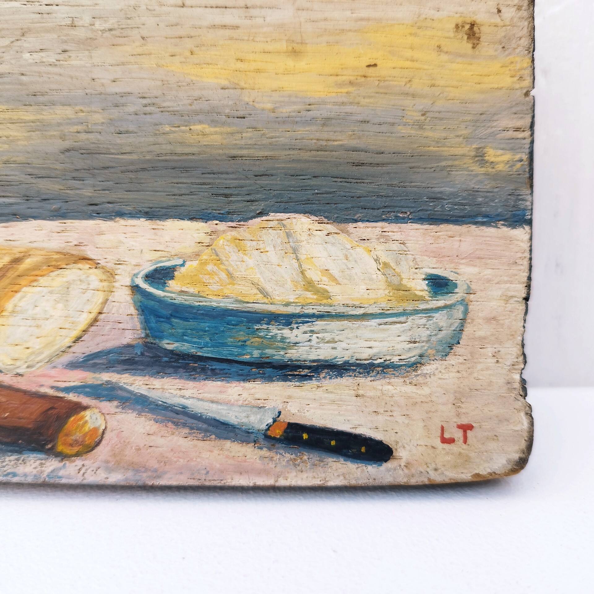 Still life painting on vintage wood