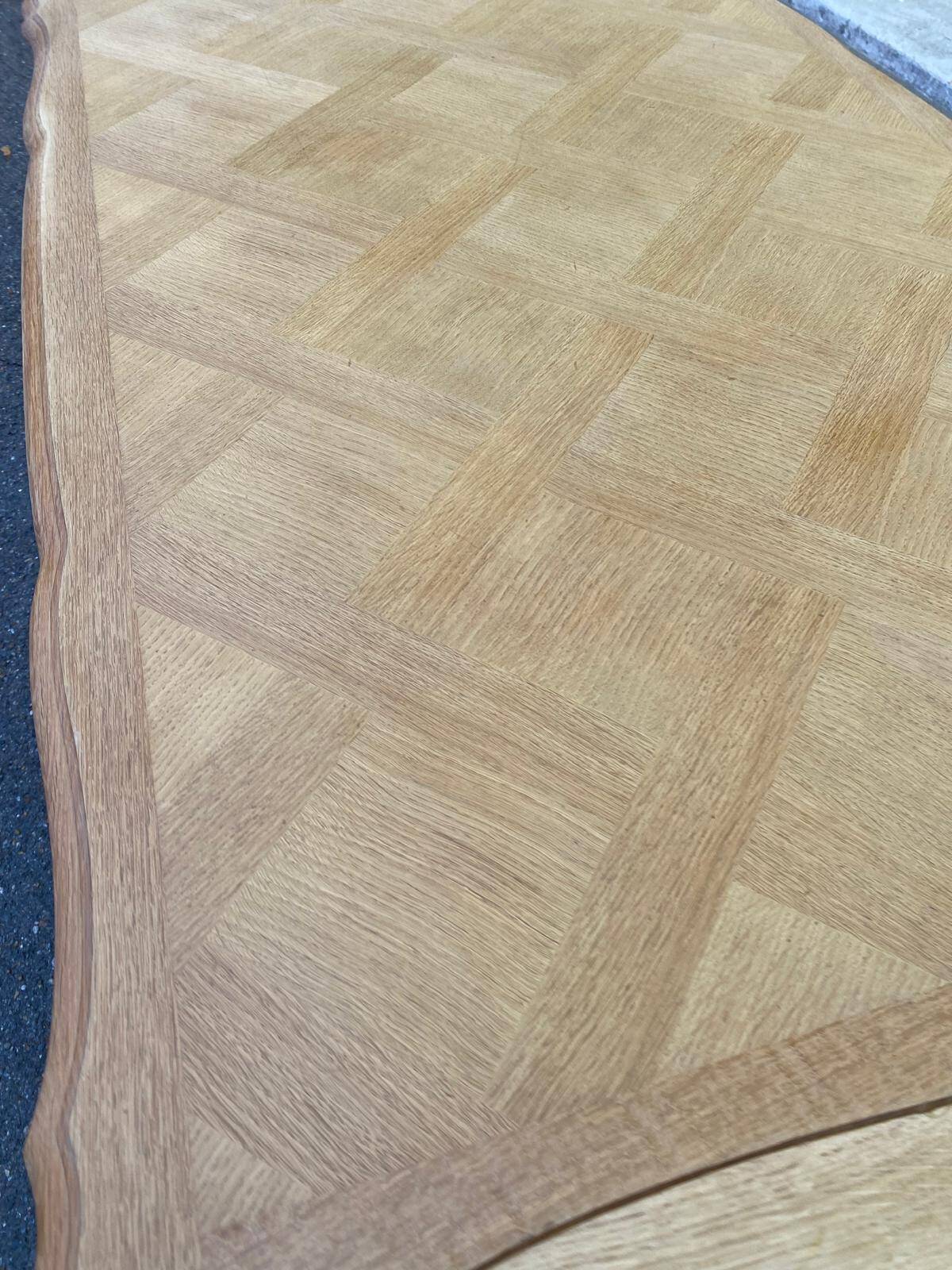 Large Louis XV dining table stripped in solid oak 1960 260cm