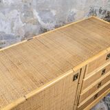 Bamboo and rattan chest of drawers or sideboard by Dal Vera, Italy, 1979