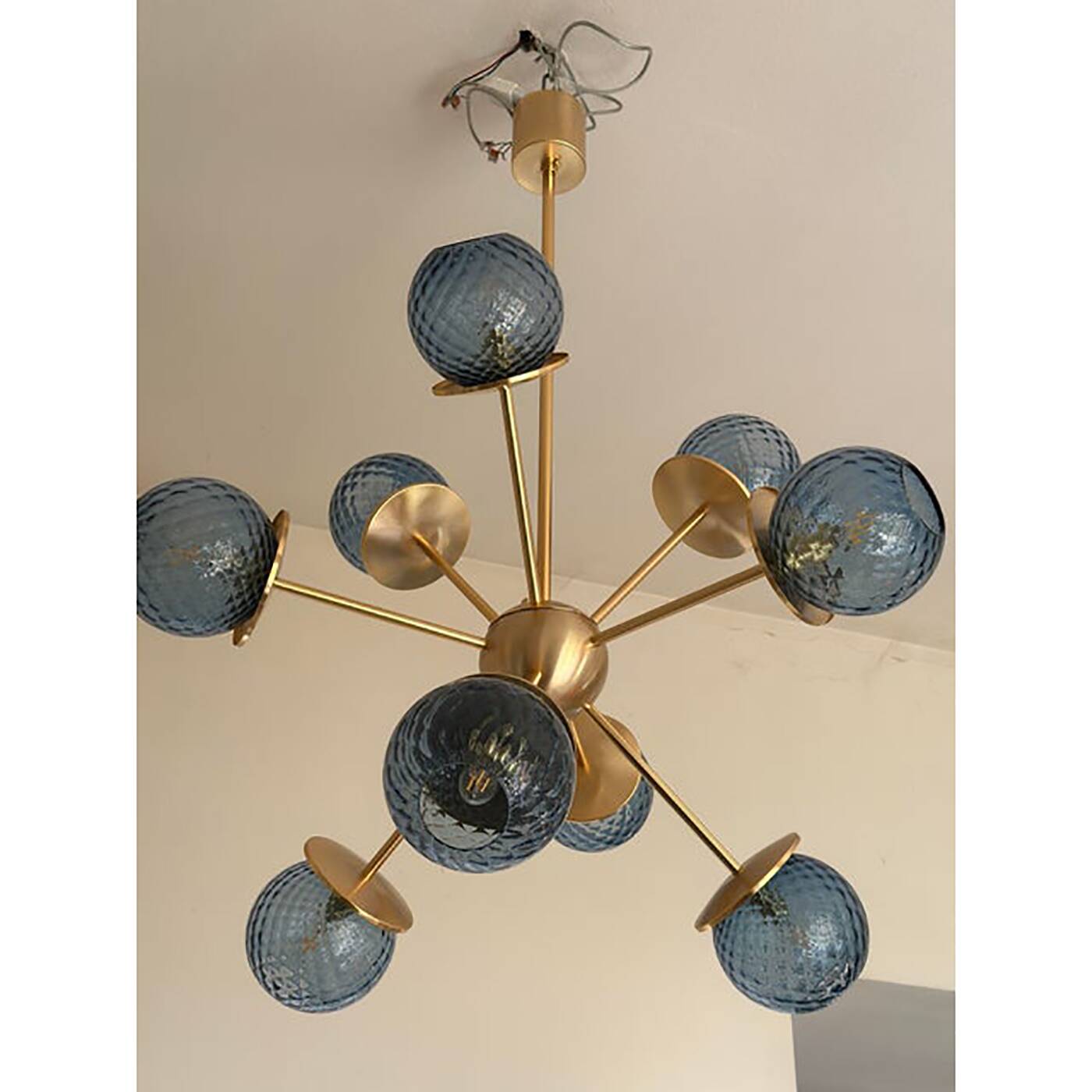 Italian Chandelier Sputnik in Glass Blue "Balloton"