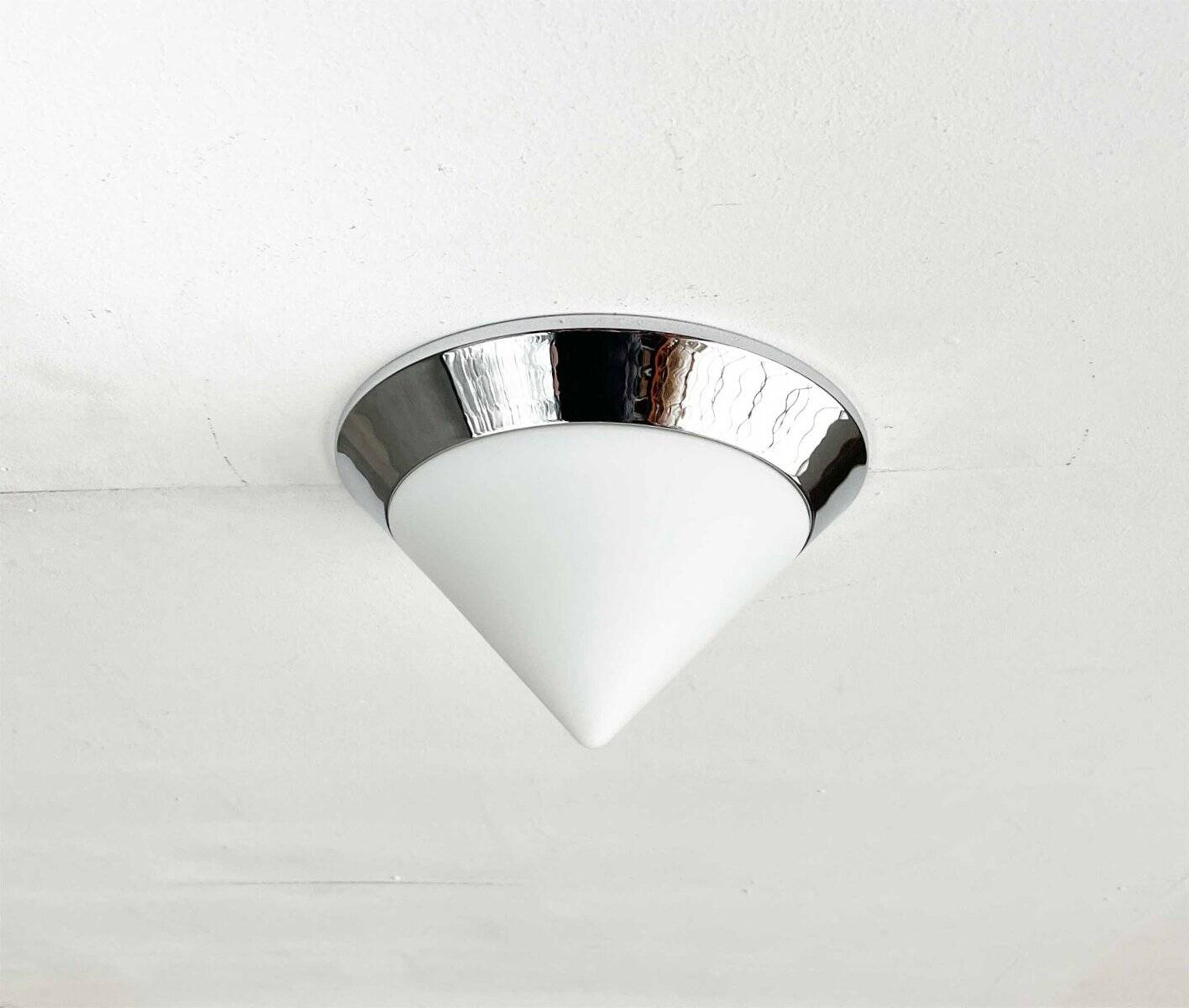 Vintage conical glass and chrome ceiling lamp, 1980s