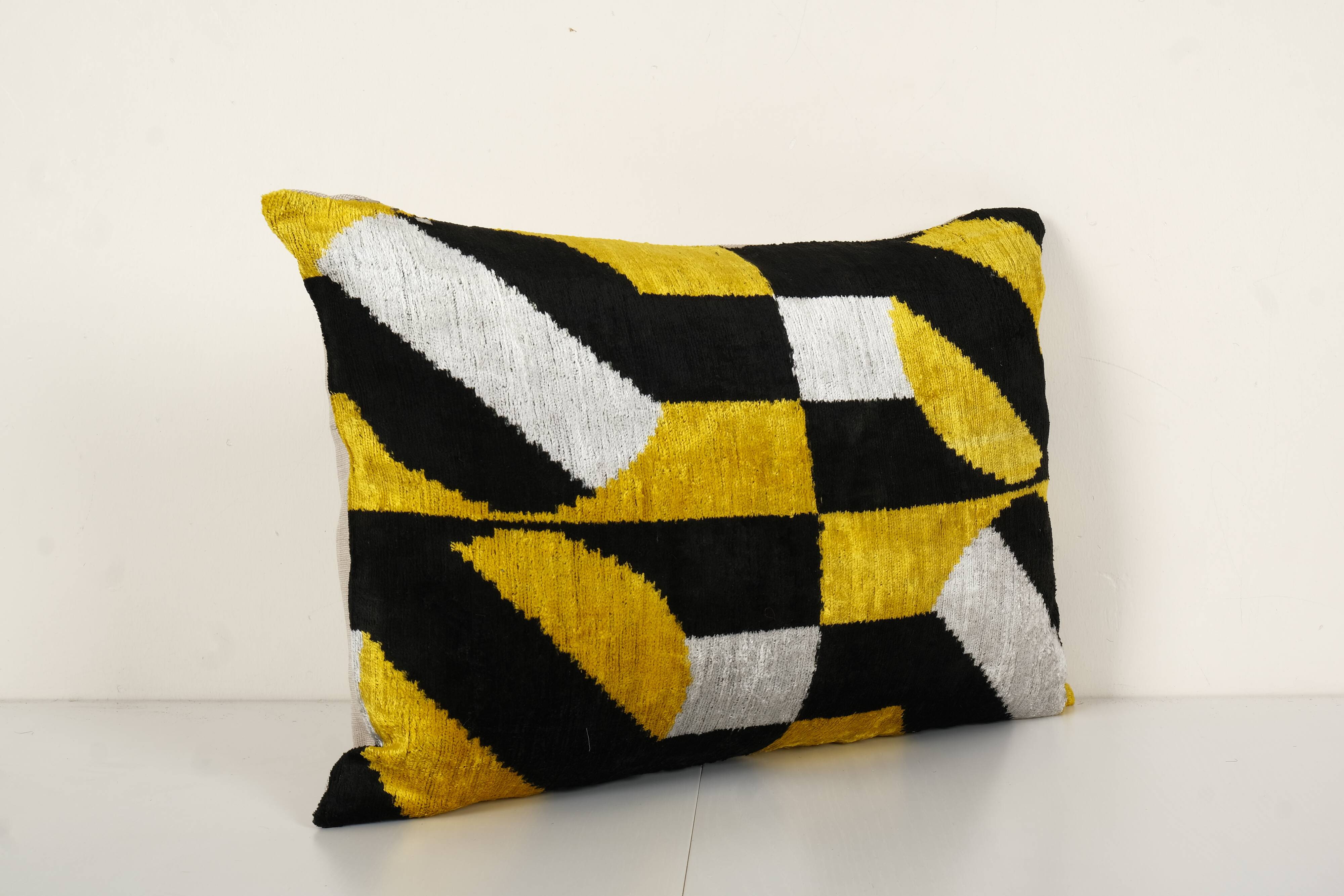 Hand woven velvet ikat lumbar pillow cover