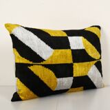 Hand woven velvet ikat lumbar pillow cover