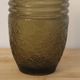 Vintage olive green smoked glass vase – Textured relief decoration – H19 cm