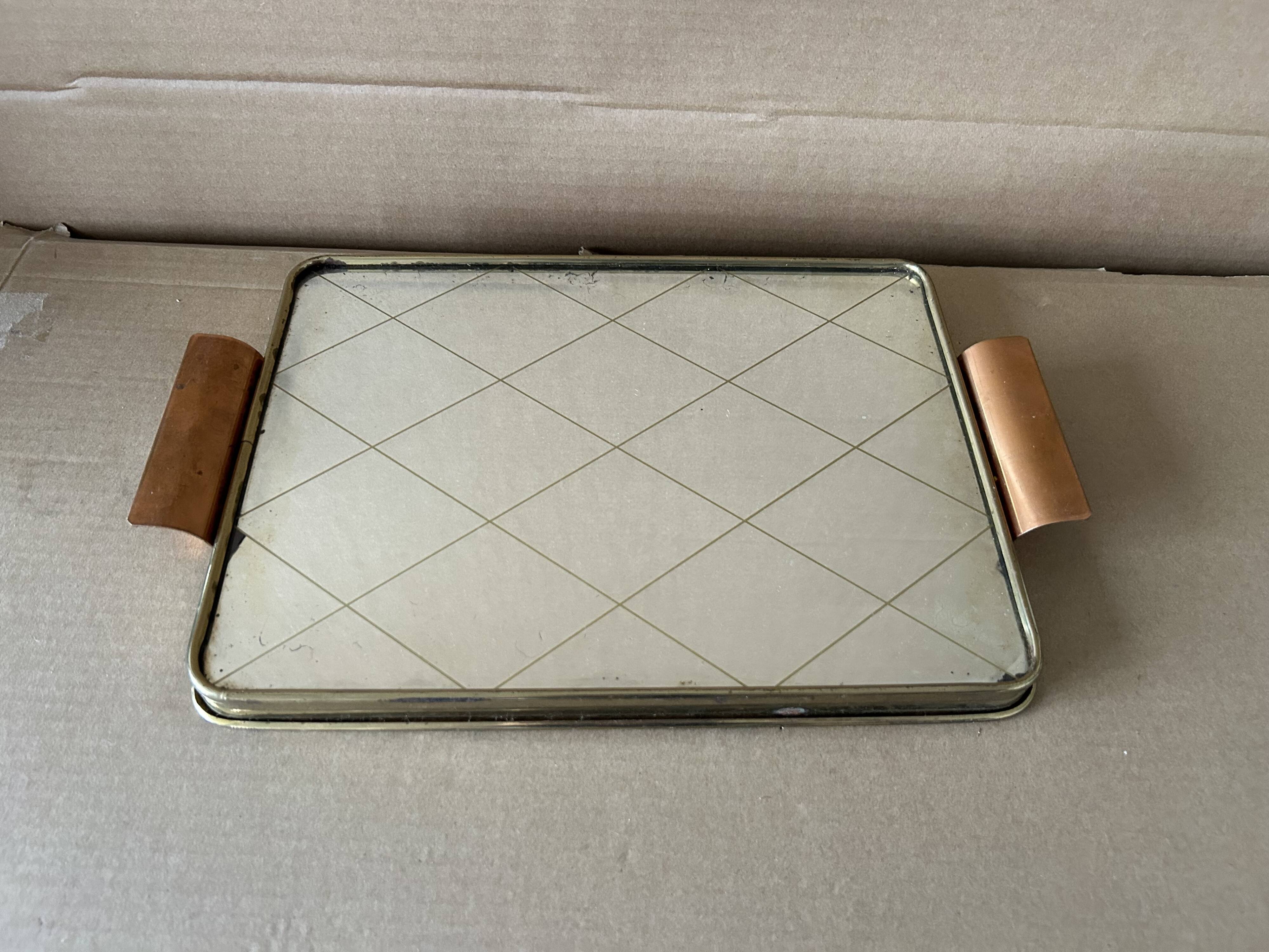 Metal tray and antique mirror