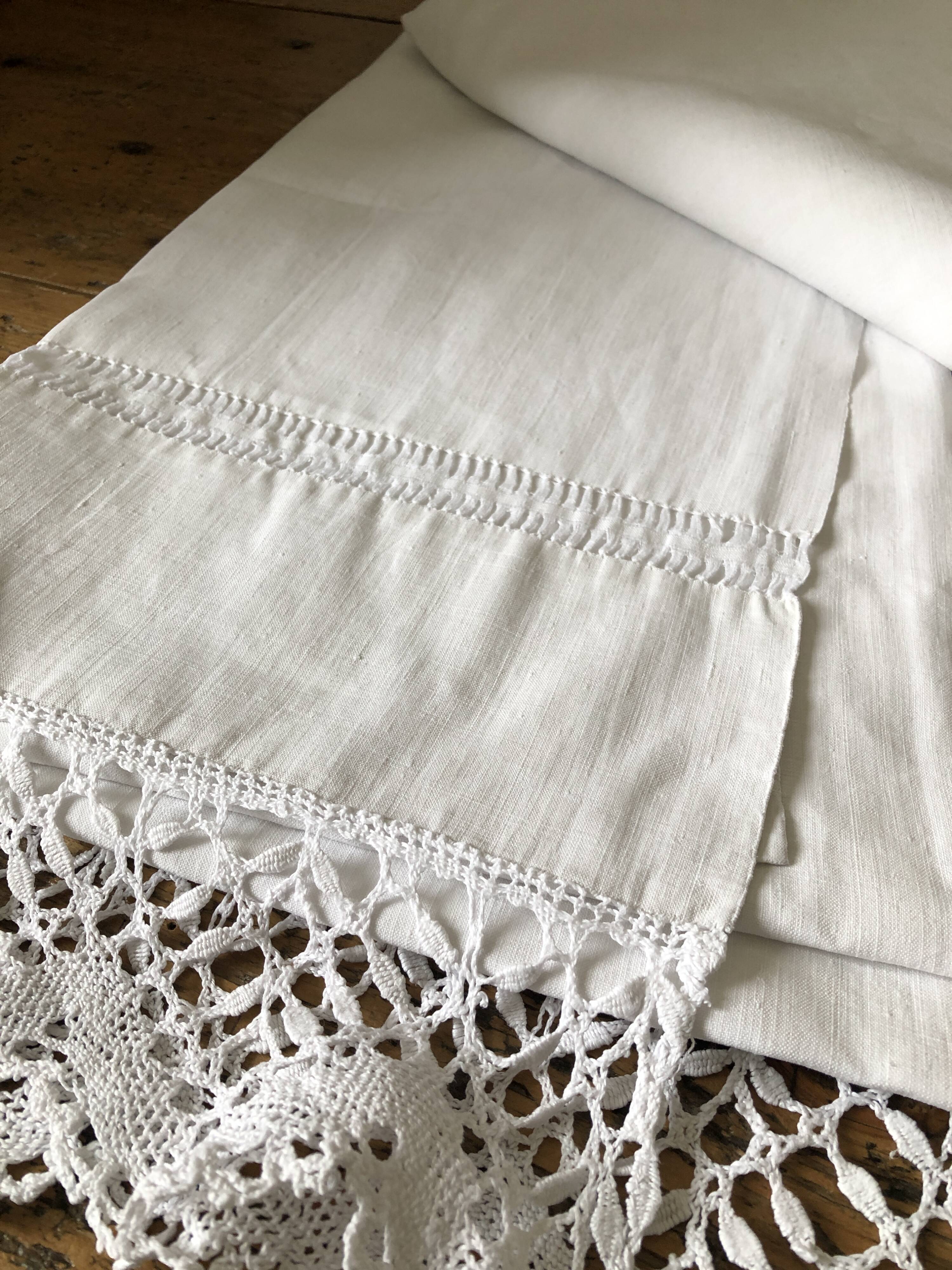 Old pure linen sheet embroidered and monograms