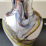 Blown Art glass ball vase from Murano/Italy. Decor swirls of smoke/polychrome waves. Dimensions 20 x 15 cm