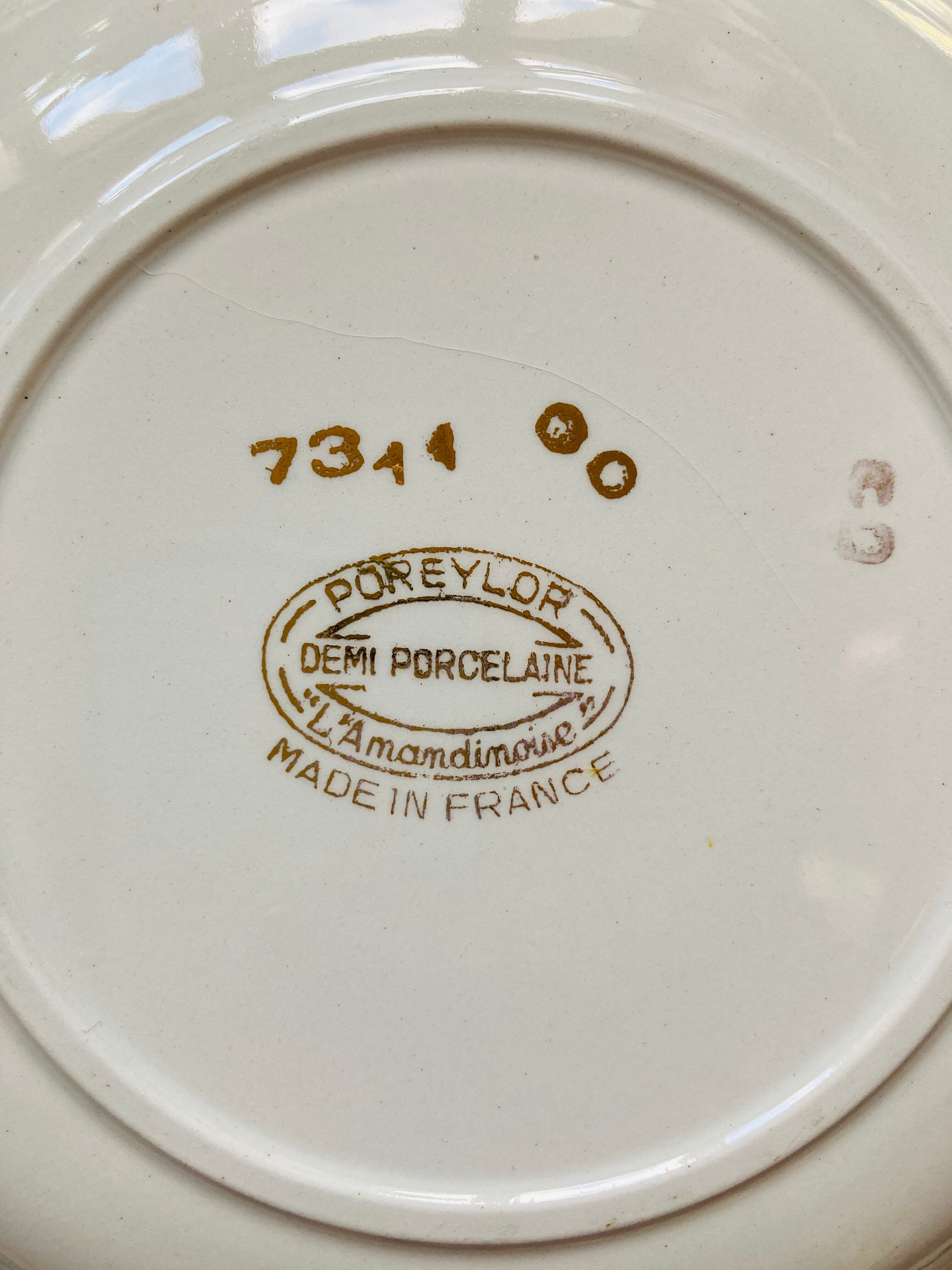 Lots of 9 white hollow plates - golden poreylor the amandinoise france