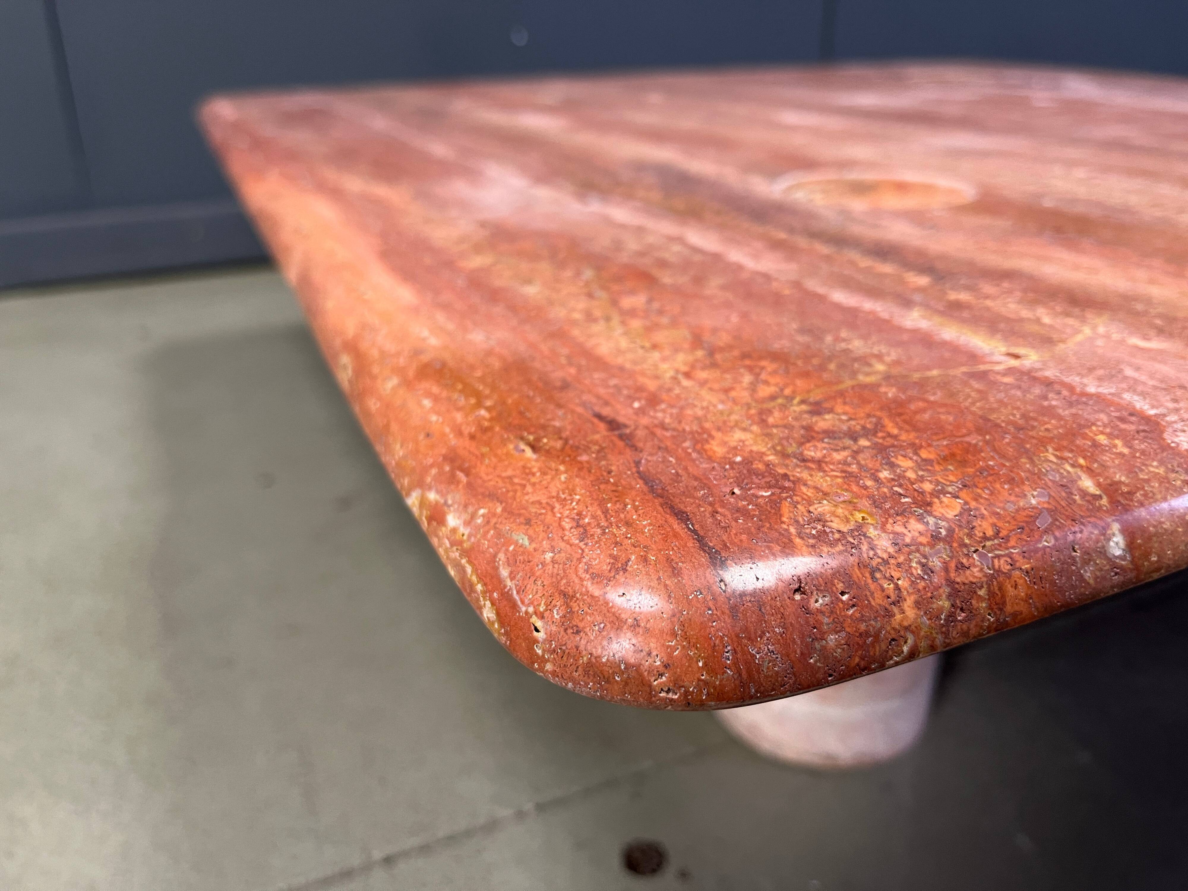 Angelo Mangiarotti red travertine coffee table for Up&Up, Italy