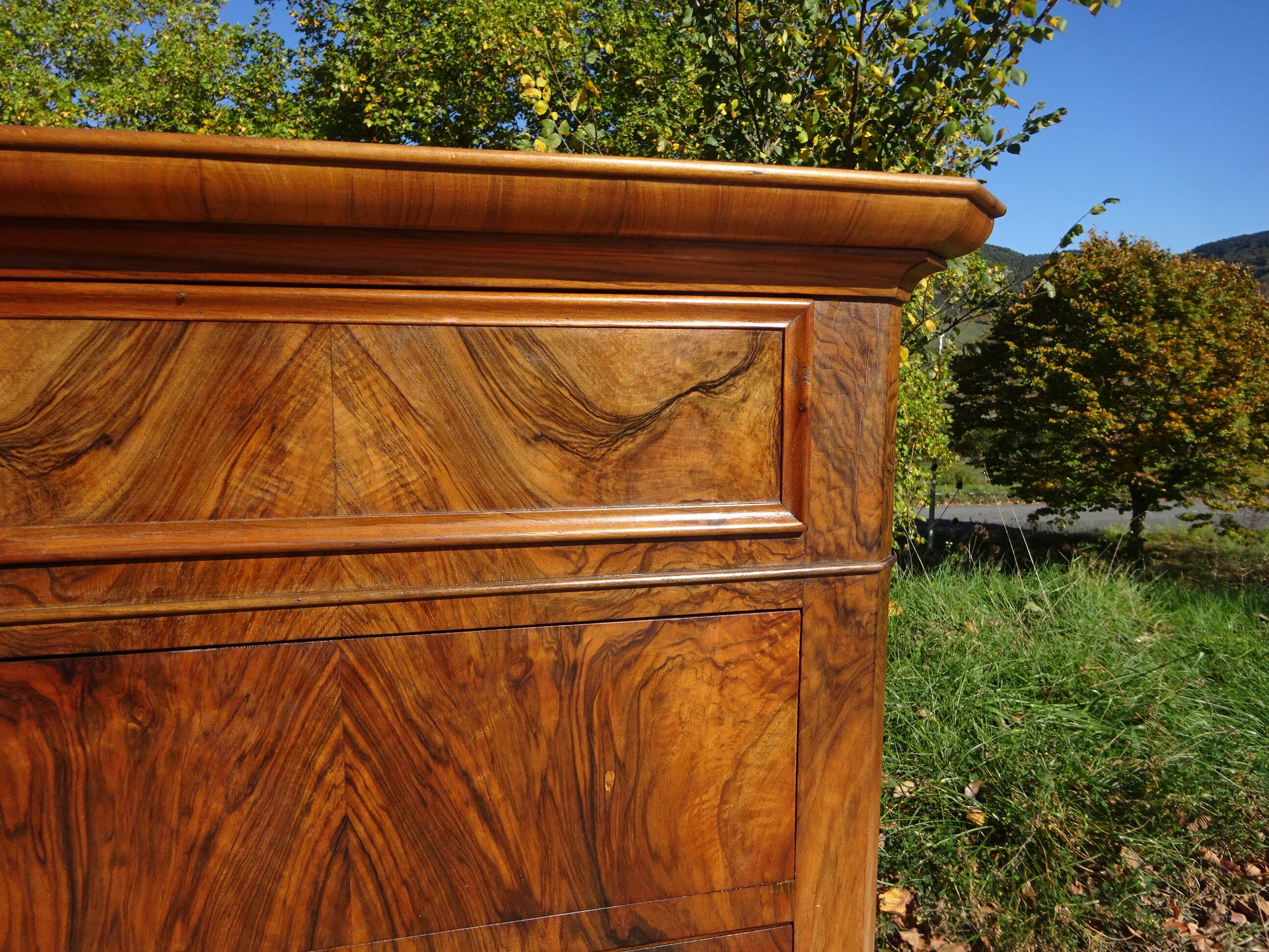 Commode en noyer et ronce de noyer style Louis Philippe
