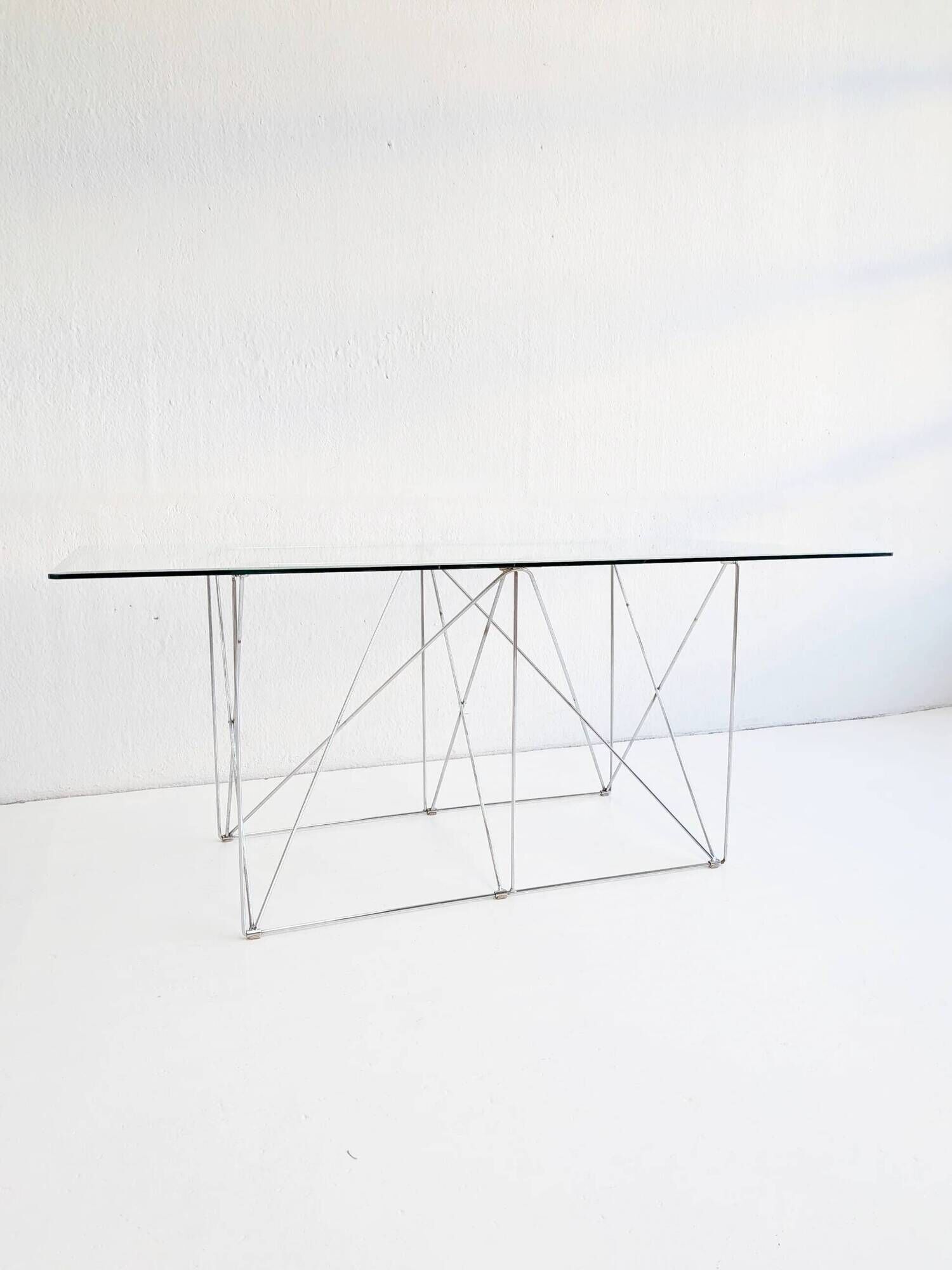 Foldable steel & glass dining table by Max Sauze 1970s