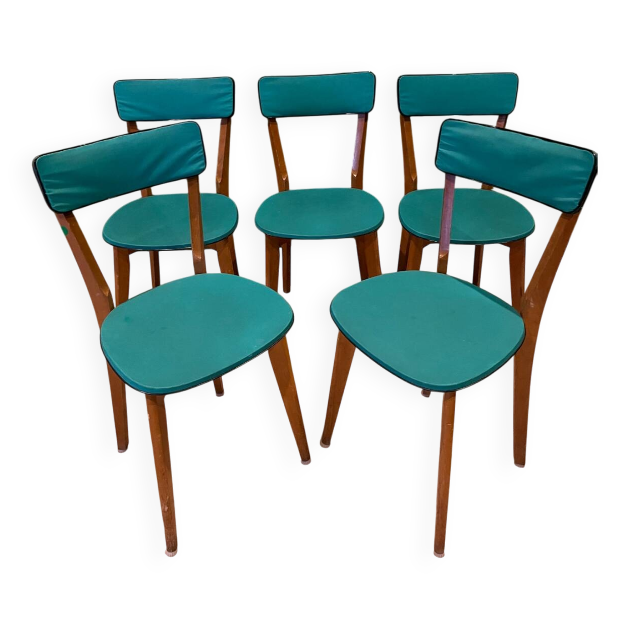 Ensemble de 5 chaises vertes vintage 50
