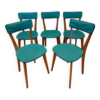 Set of 5 vintage green chairs from the 50s.