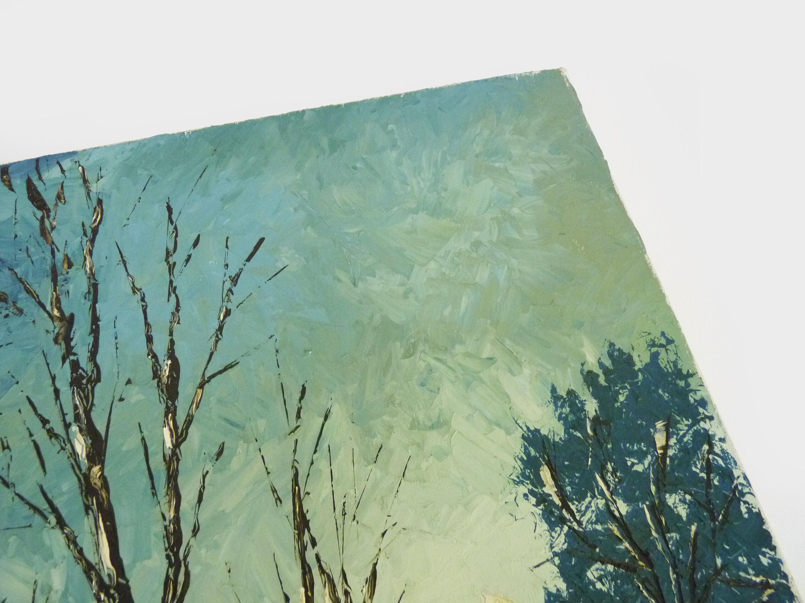 Oil on canvas village by Jan Van Dooren, winter landscape. Signed. 70s