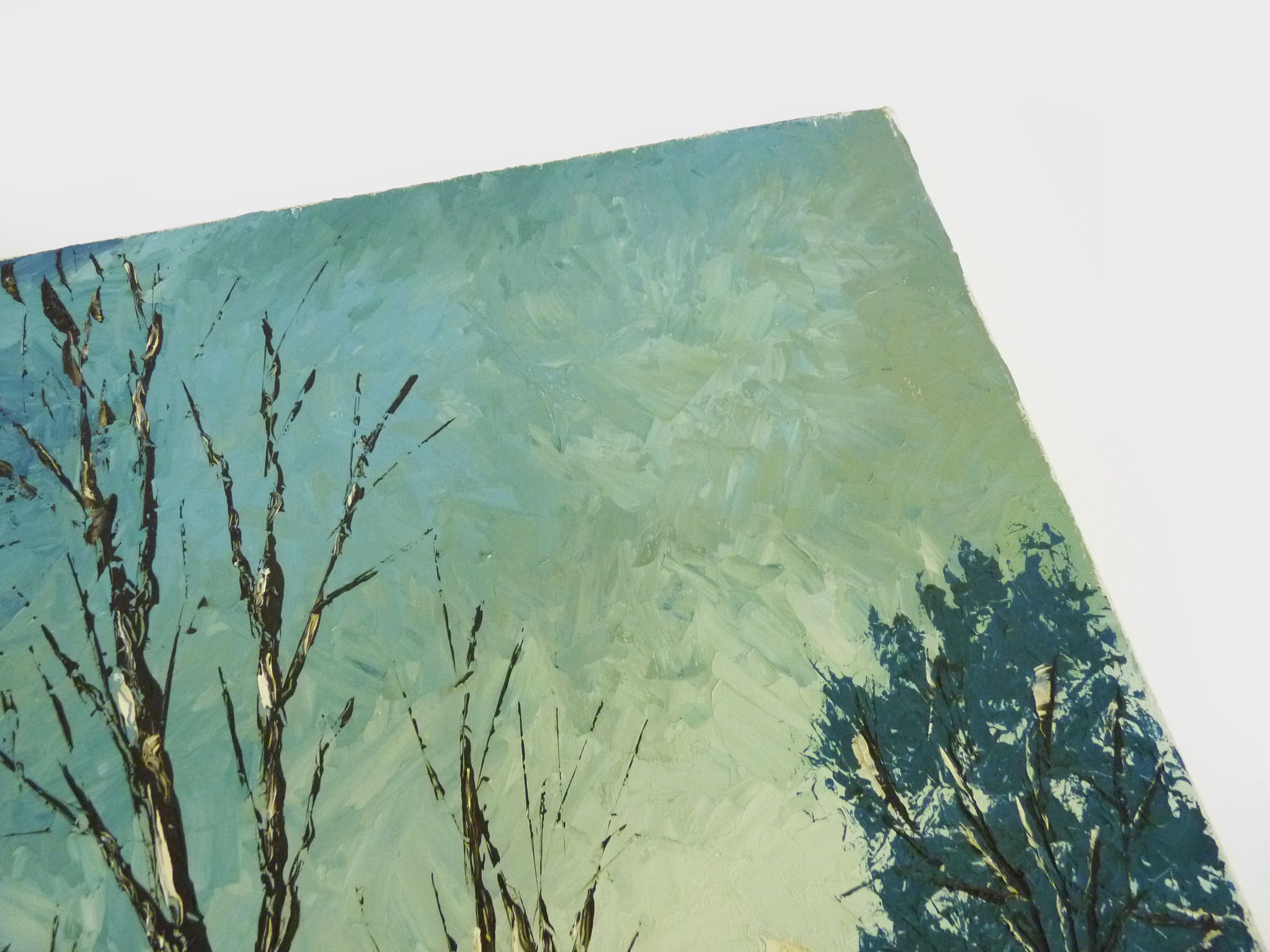Huile sur toile village de Jan Van Dooren, paysage d'hiver. Signée. Années 70