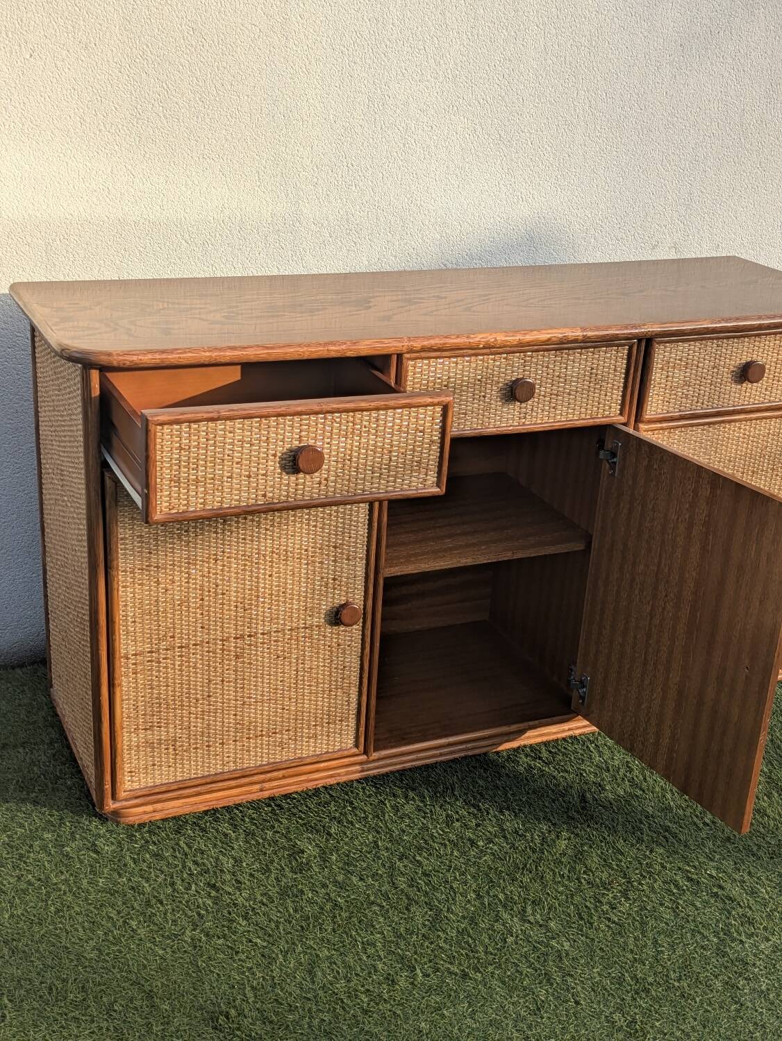 Vintage 1980s rattan sideboard by Roche Bobois