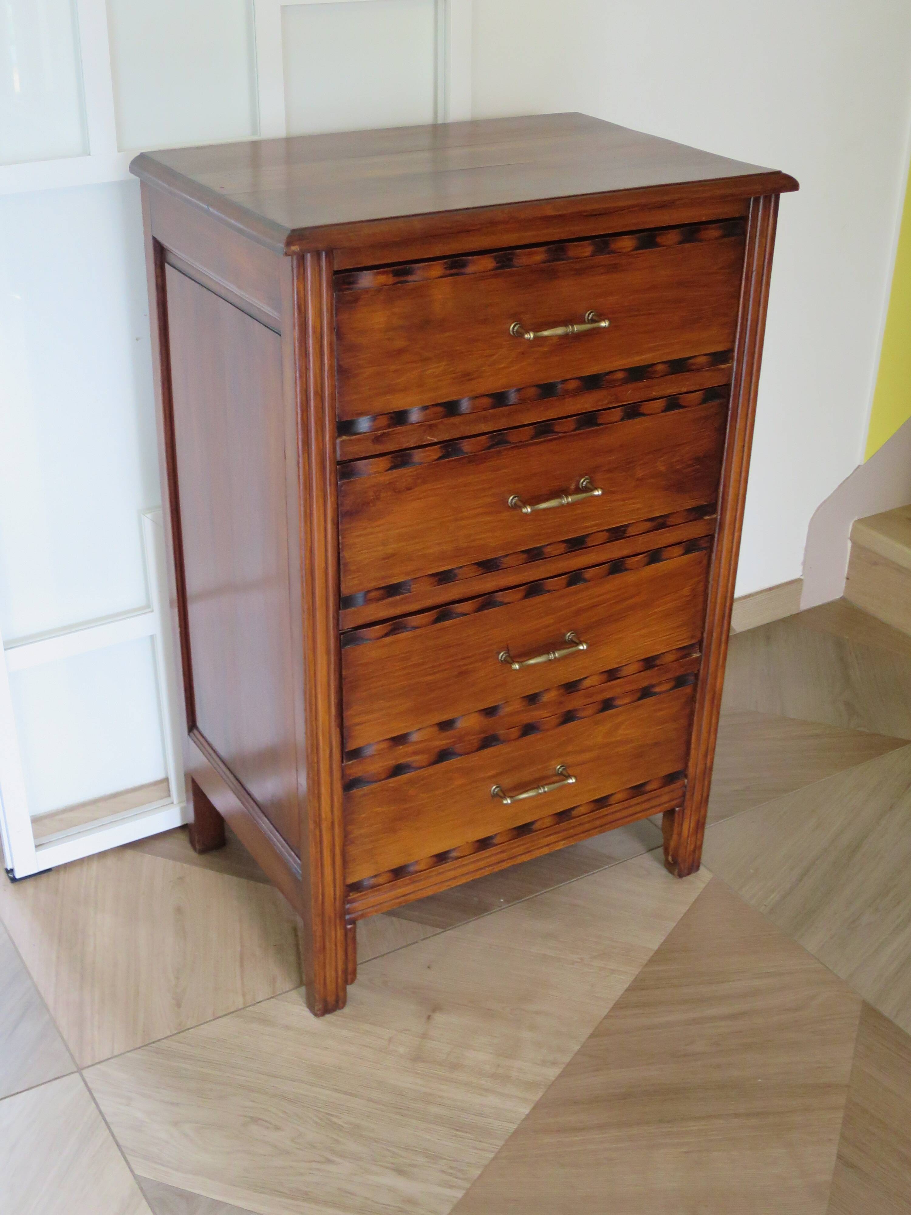 Vintage - Commode 4 tiroirs – Style Art déco - bois massif