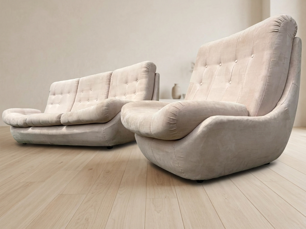 Atlantis seating set space age upholstered sofa & lounge chair by Jitona, 1970s Czechoslovakia